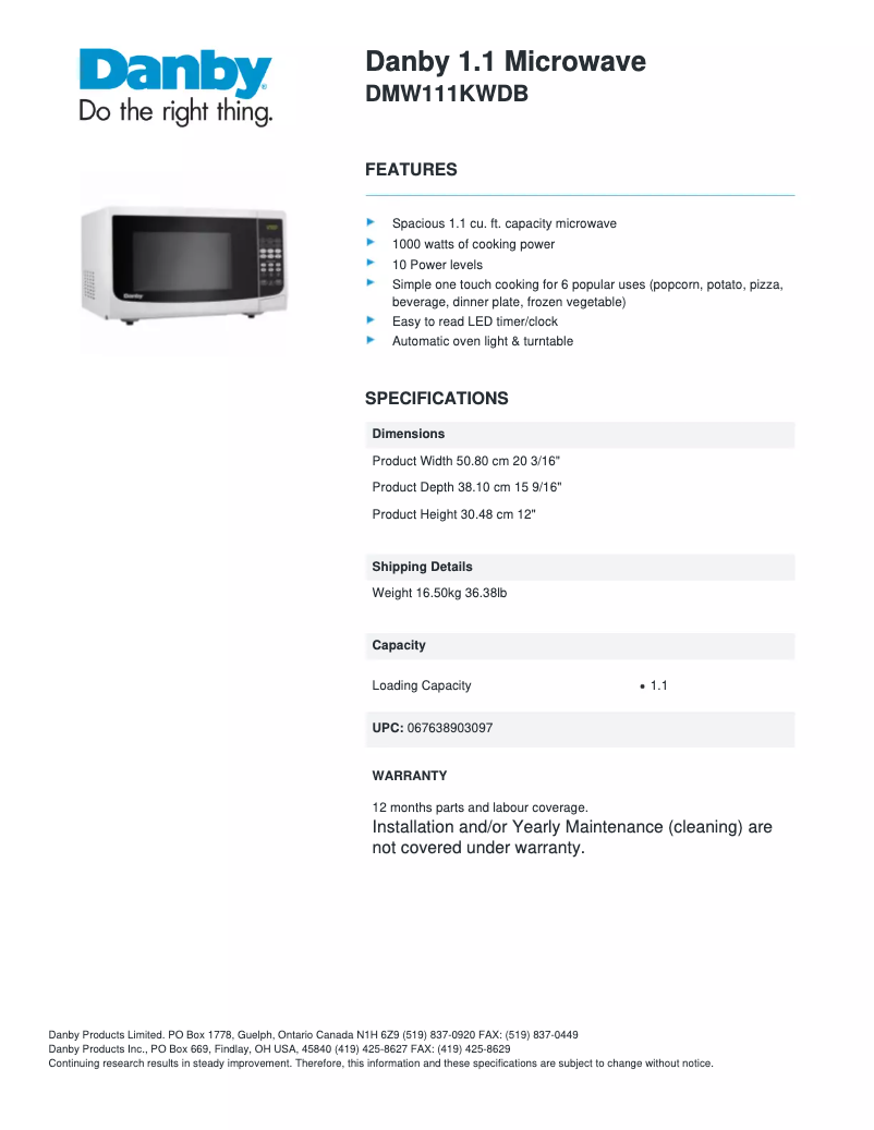 First page image of the manual for DMW111KWDB