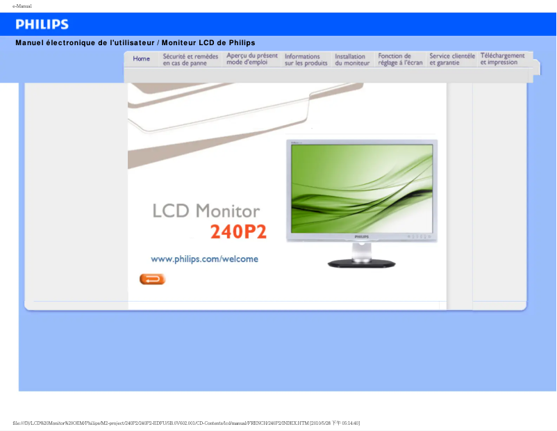 Page 1 of the manual User Manual Philips Brilliance 240P2EB