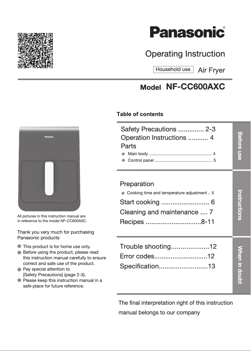 Page 1 of the manual User Manual Panasonic NF-CC600AXC
