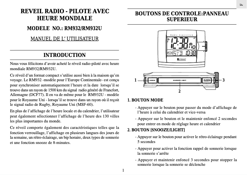 Page 1 of the manual User Manual Oregon Scientific RM932