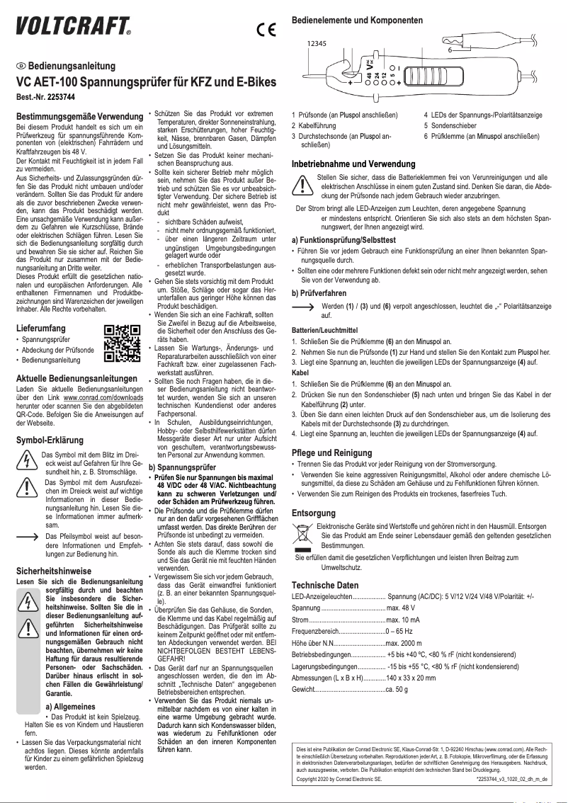 Page 1 of the manual User Manual Voltcraft VC AET-100