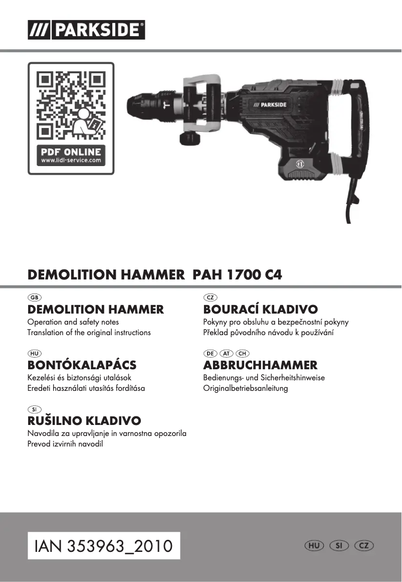 First page image of the manual for PAH 1700 C4