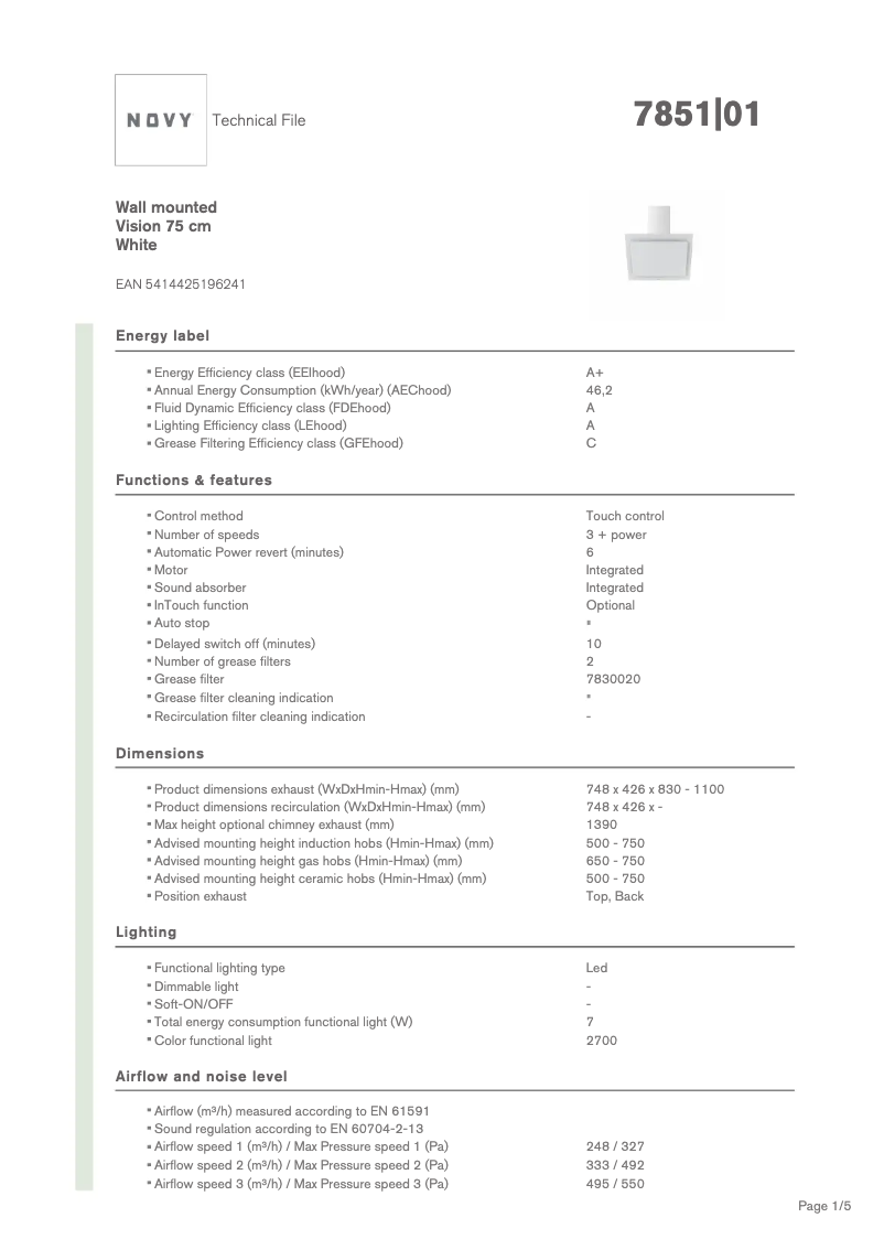 First page image of the manual for Vision 7851