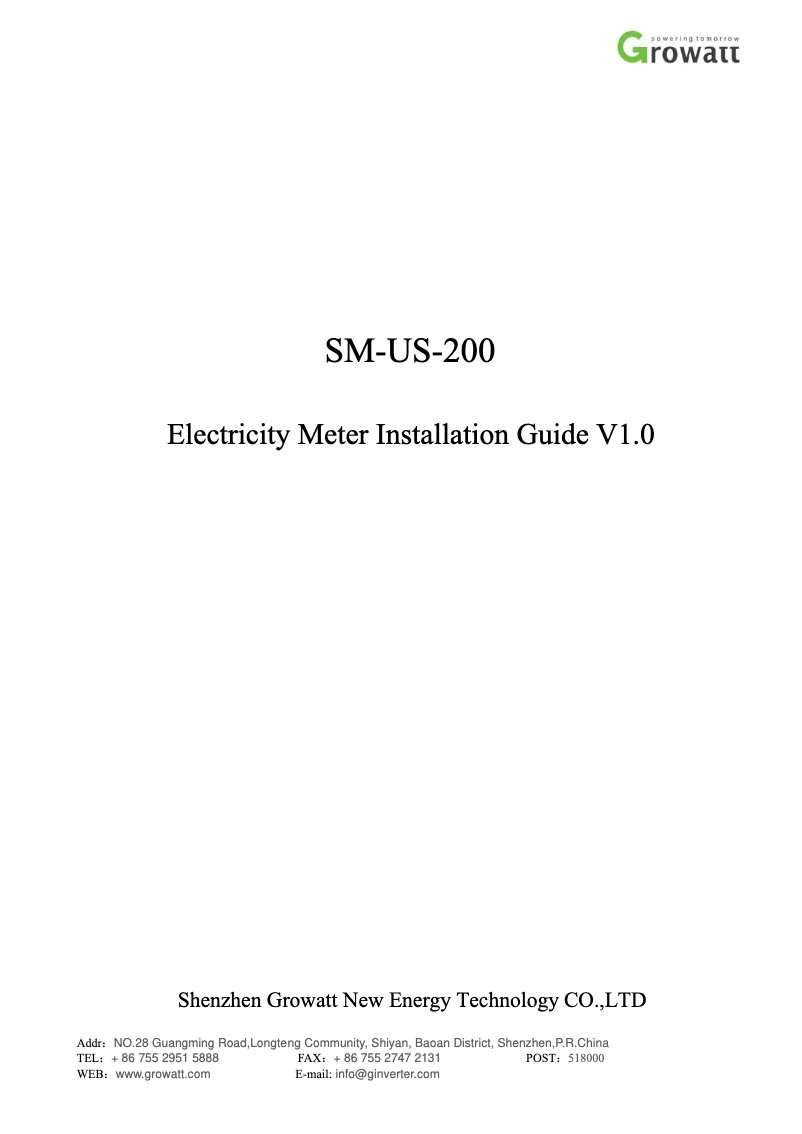 Page 1 de la notice Manuel utilisateur Growatt SM-US-200