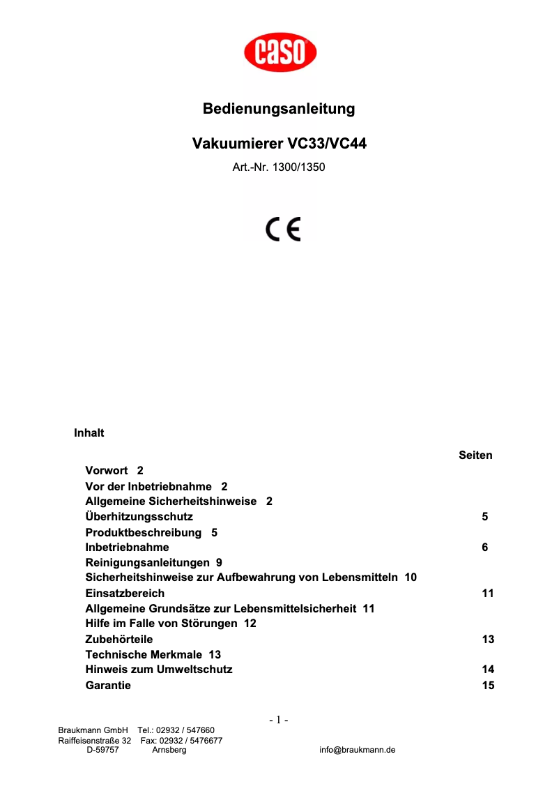 Page 1 of the manual User Manual Caso VC44