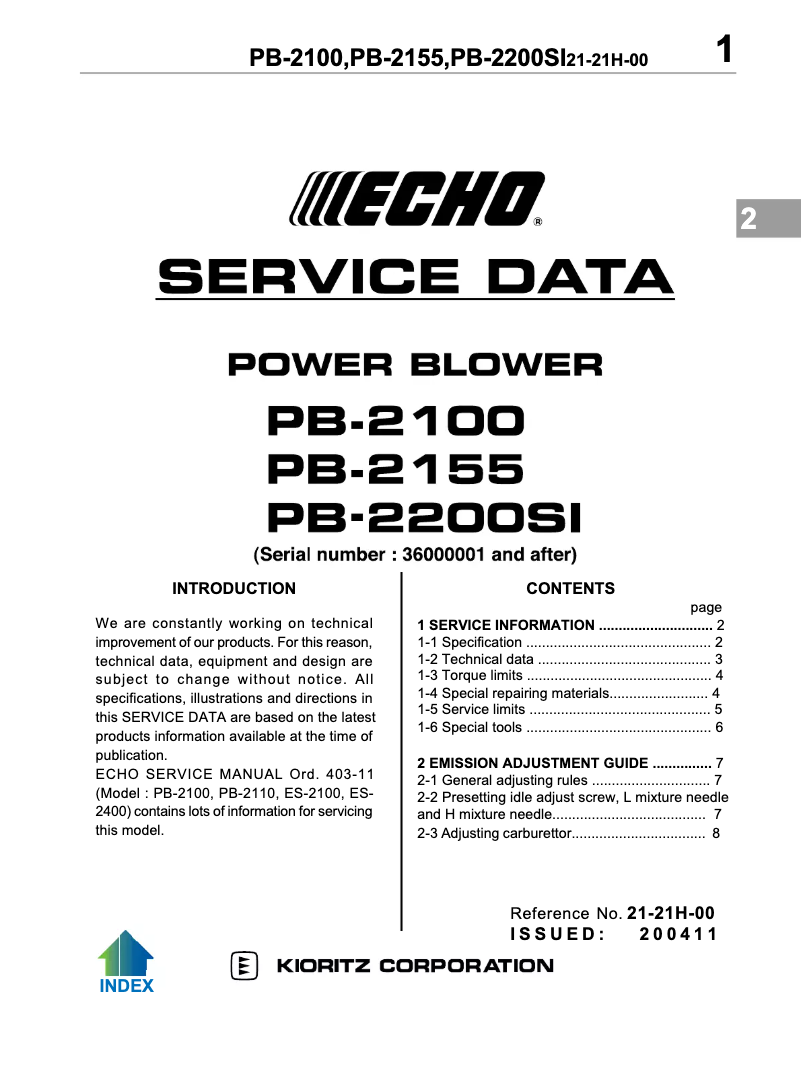Page 1 of the manual User Manual Echo PB-2155