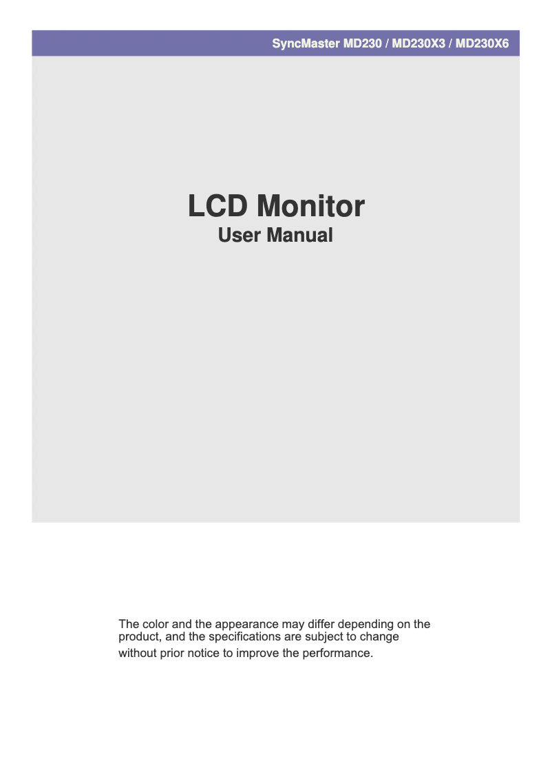 Page 1 of the manual User Manual Samsung SyncMaster MD230