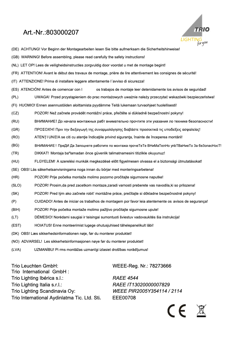 First page image of the manual for Michael 803000207