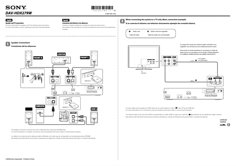 Page 1 of the manual Installation Guide Sony DAV-HDX279W