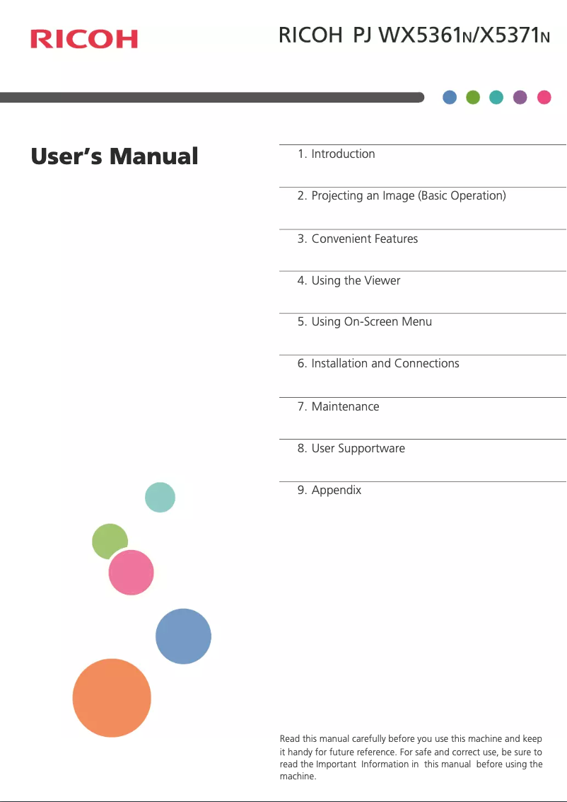 First page image of the manual for PJ WX5361N