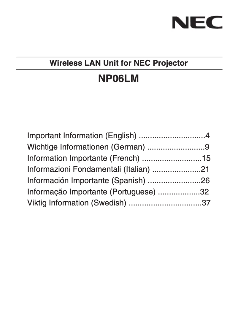 Page 1 de la notice Manuel utilisateur NEC NP06LM
