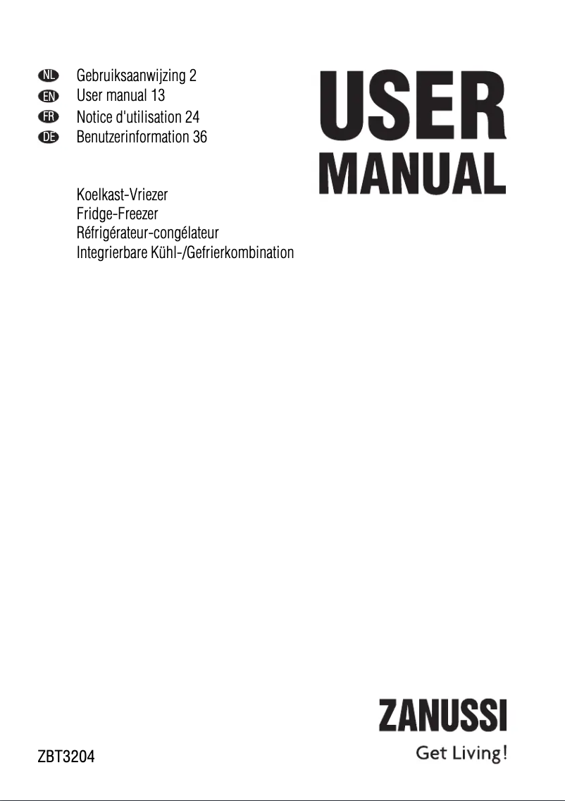 Page 1 of the manual User Manual Zanussi ZBT 3204 195l