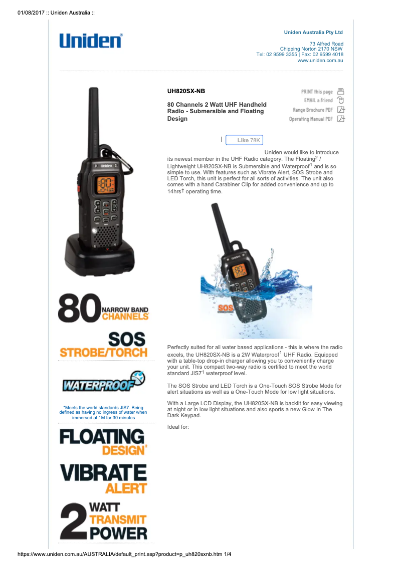 First page image of the manual for UH820SX-NB