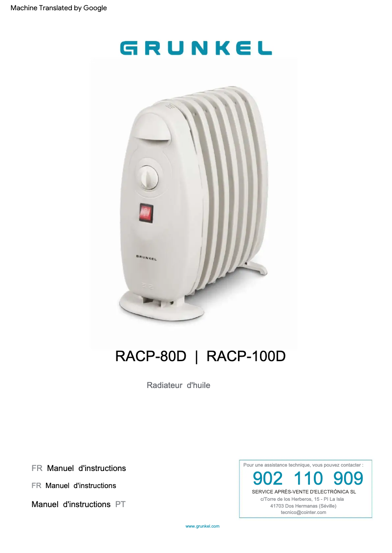 Page 1 of the manual User Manual Grunkel RACP-80D