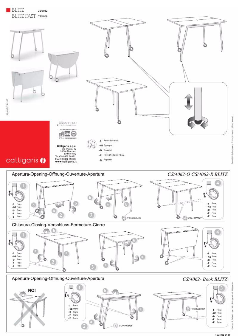 Page 1 of the manual User Manual Calligaris .com BLITZ