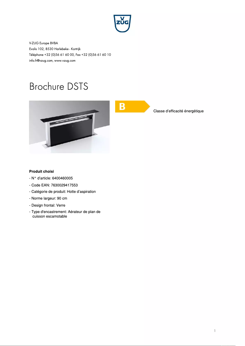 Page 1 of the manual Brochure V-Zug DSTS