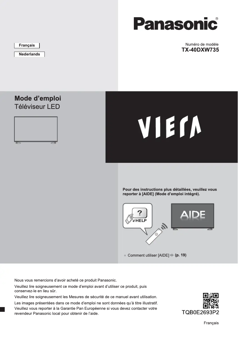 First page image of the manual for TX-40DXW735