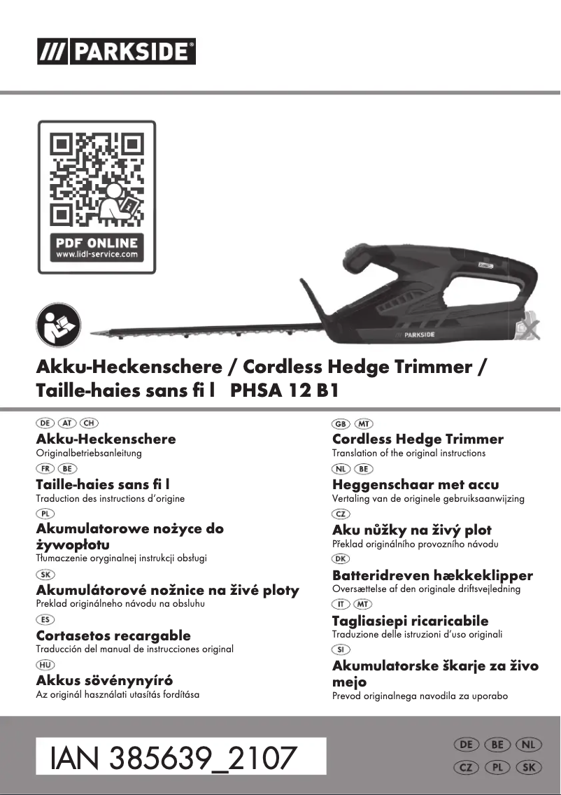First page image of the manual for PHSA 12 B1