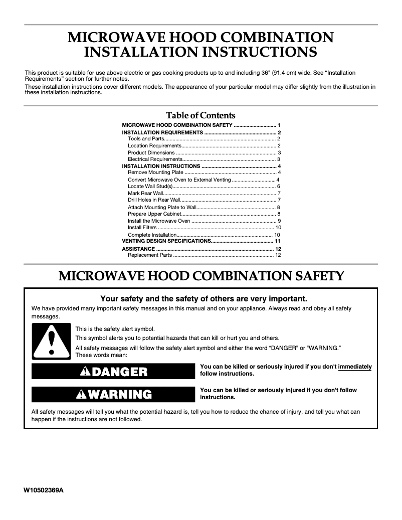 Page 1 of the manual Installation Guide KitchenAid KHHC2090SSS