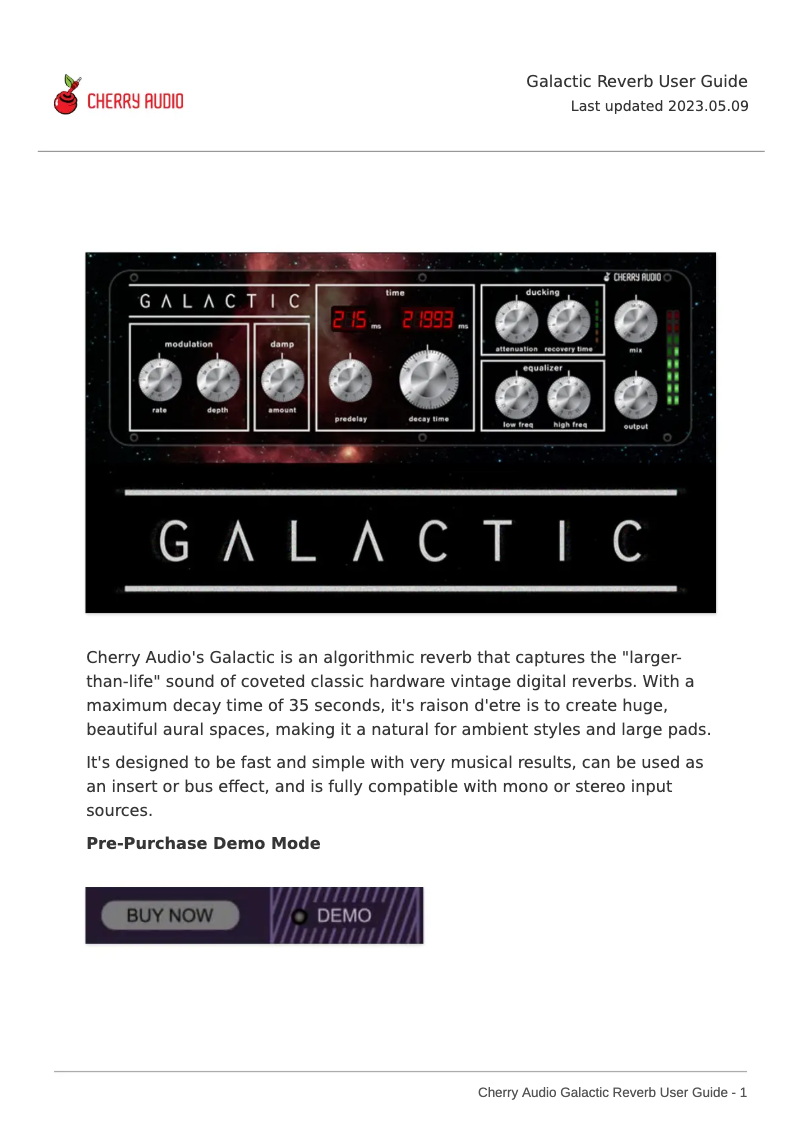 First page image of the manual for Galactic