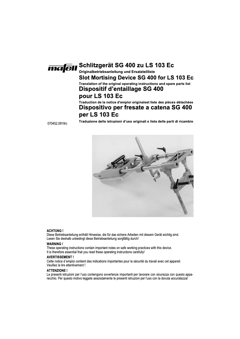 First page image of the manual for SG 400