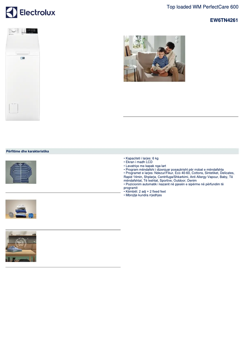 Page 1 of the manual Technical Sheet Electrolux EW6TN4261