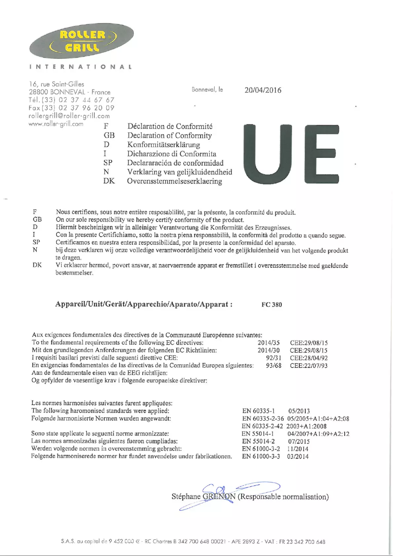 Page 1 of the manual User Manual Roller Grill FC 380