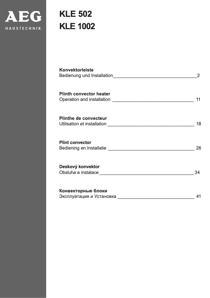 Page 1 of the manual User Manual AEG KLE 502