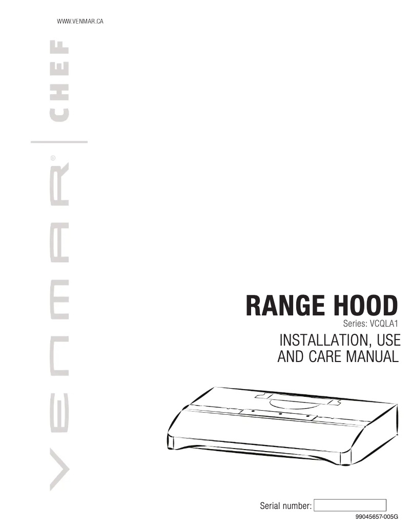 Page 1 of the manual Installation Guide Venmar Chef VCQLA130WH