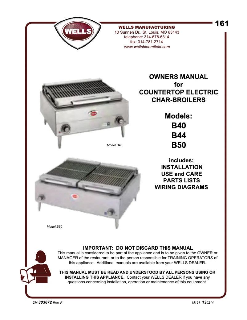 Page 1 of the manual User Manual Wells B50