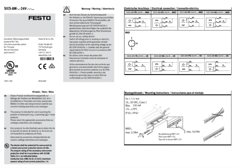 Page 1 of the manual User Manual Festo SIES-8M-NS-24V-K-7,5-OE