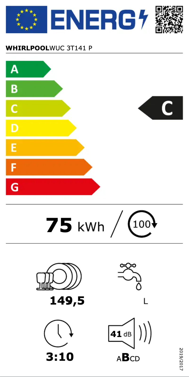 Page 1 of the manual Energy Label Whirlpool WUC 3T141 P
