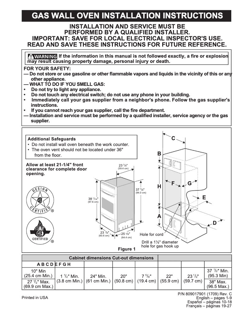 Page 1 of the manual Installation Guide Frigidaire FFGW2425QS
