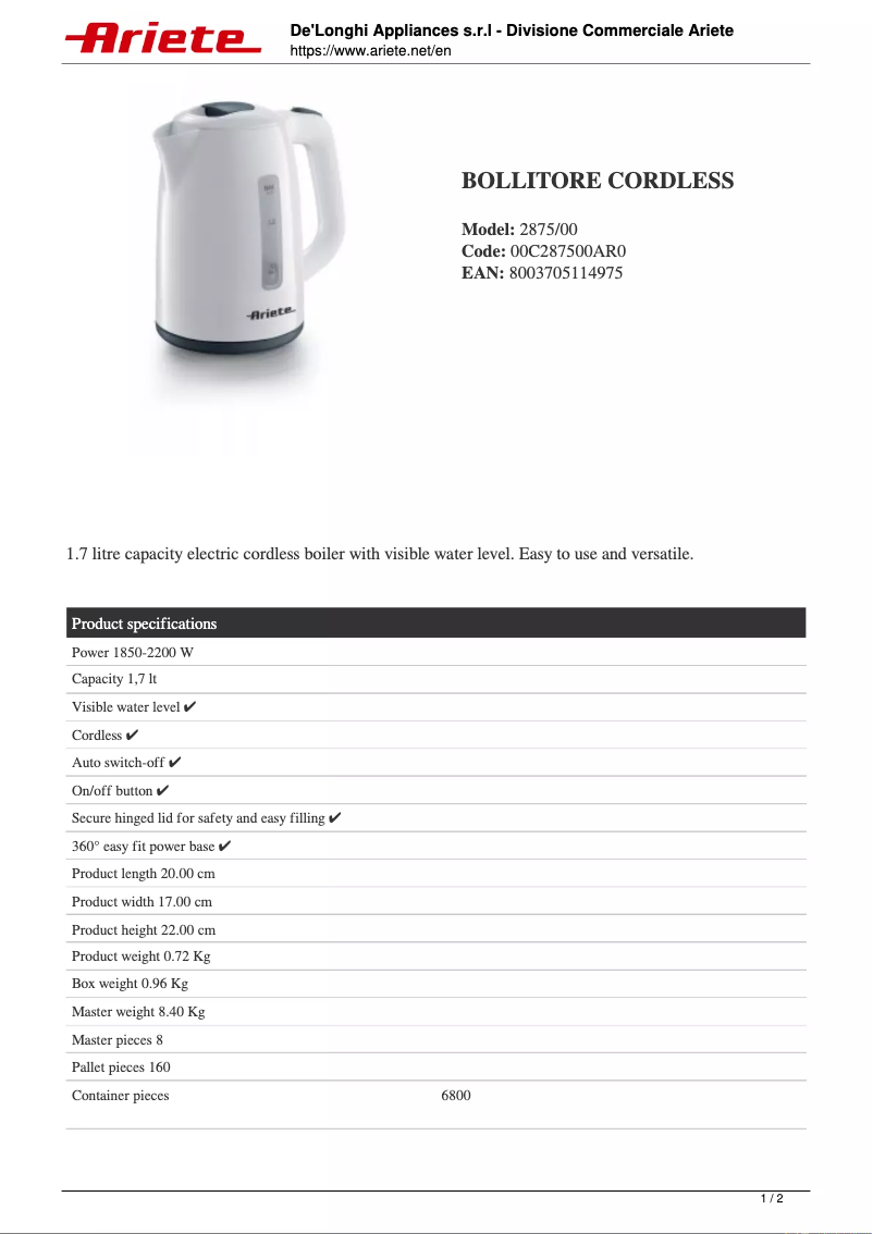 First page image of the manual for 2875