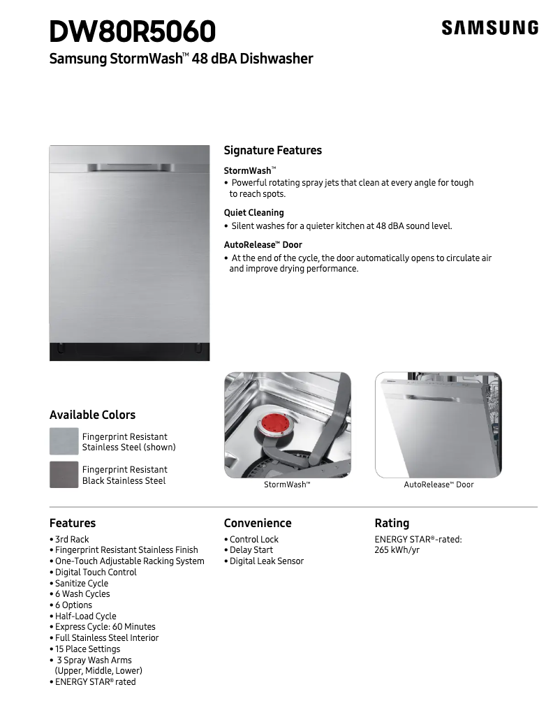 First page image of the manual for DW80R5060US