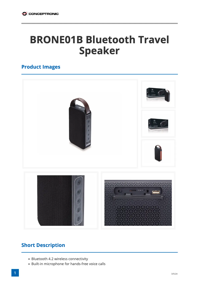 First page image of the manual for BRONE01B