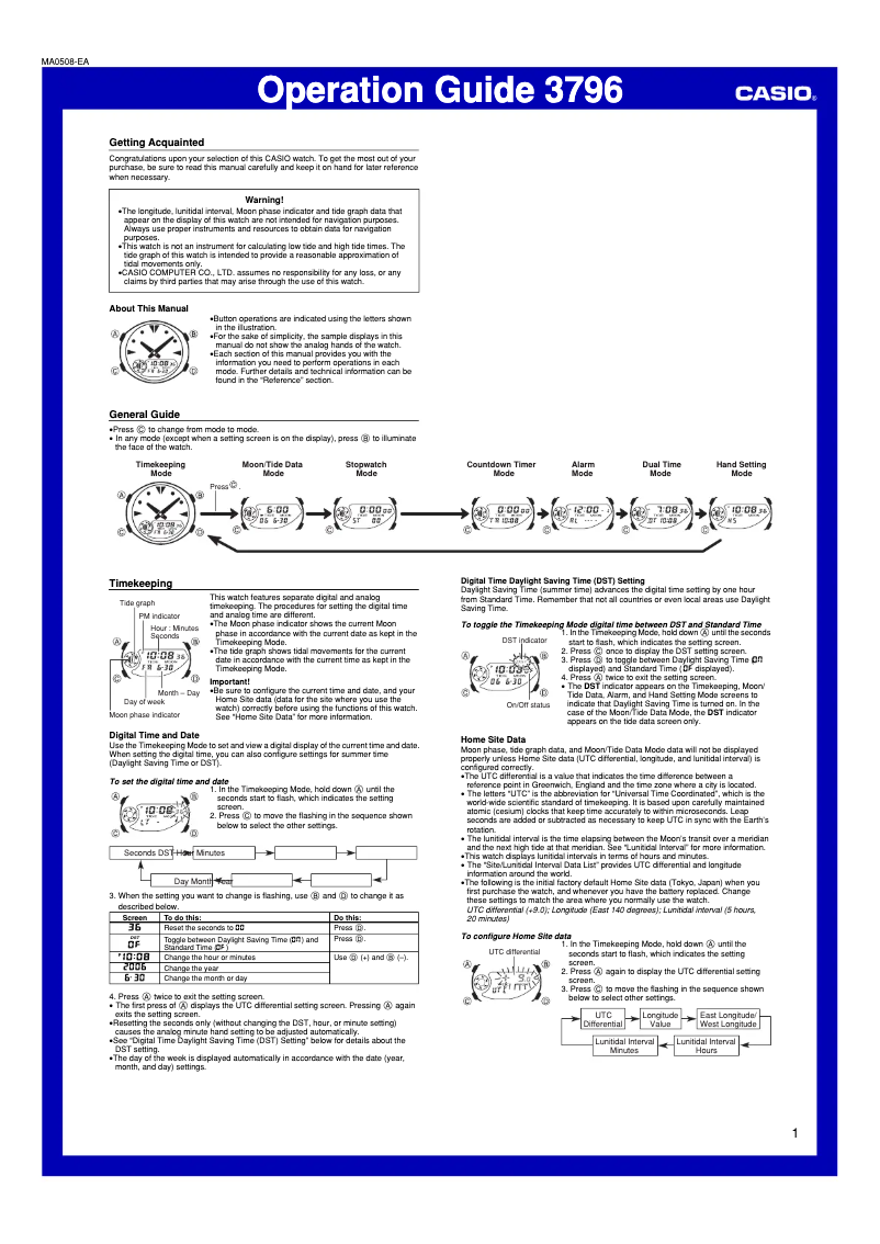 Page 1 of the manual User Manual Casio AMW720-1AV