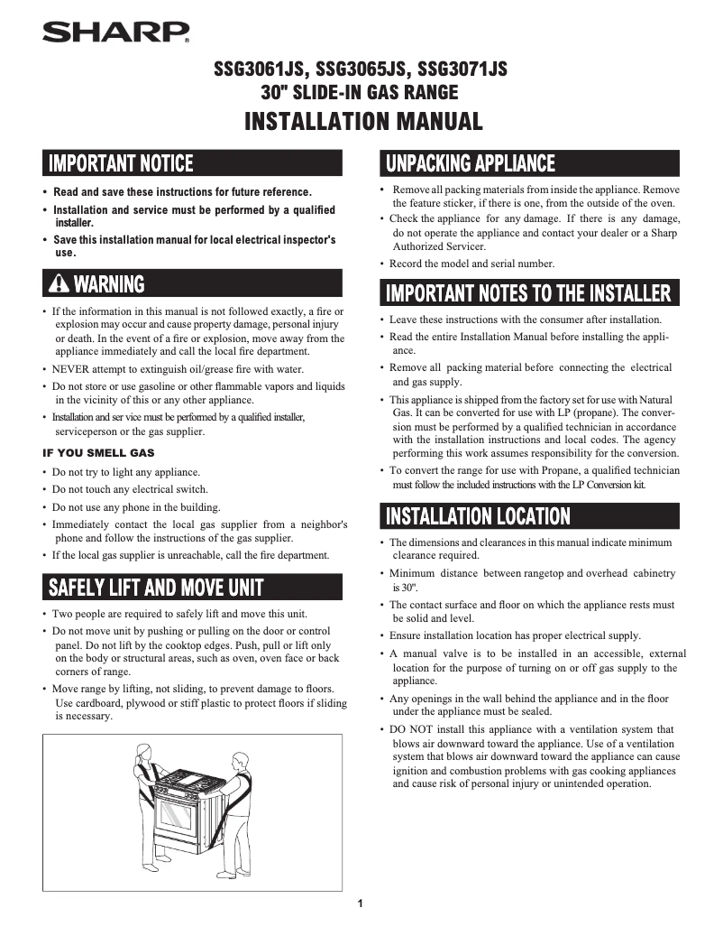 First page image of the manual for SSG3061JS
