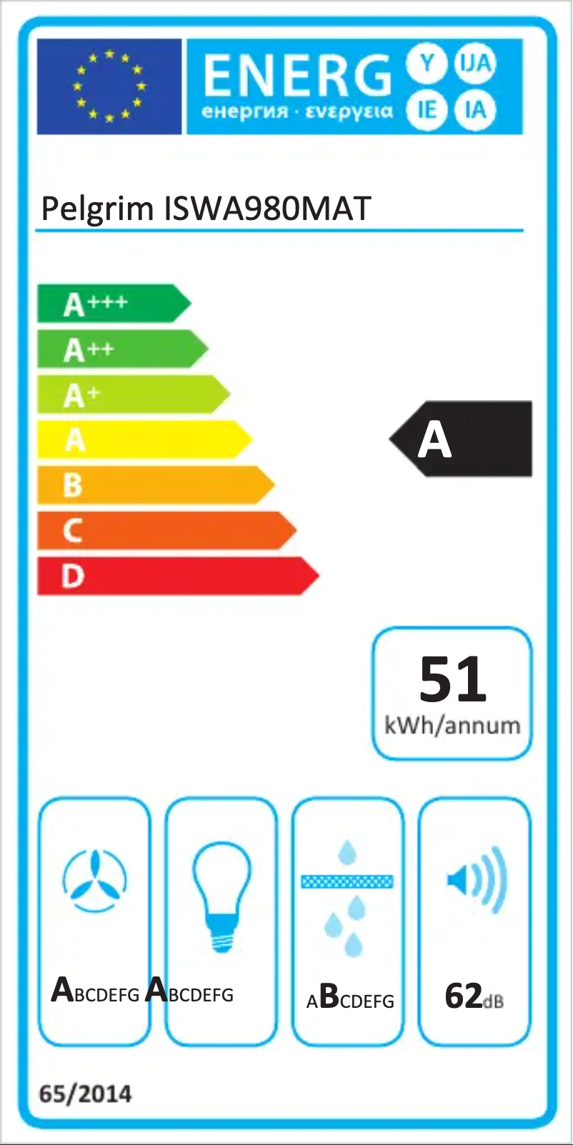 Page 1 of the manual Energy Label Pelgrim ISWA980MAT