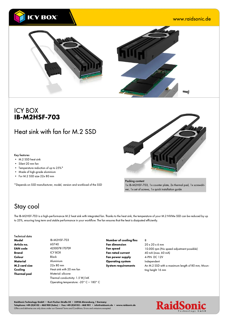 Page 1 of the manual Technical Sheet Icy Box IB-M2HSF-703