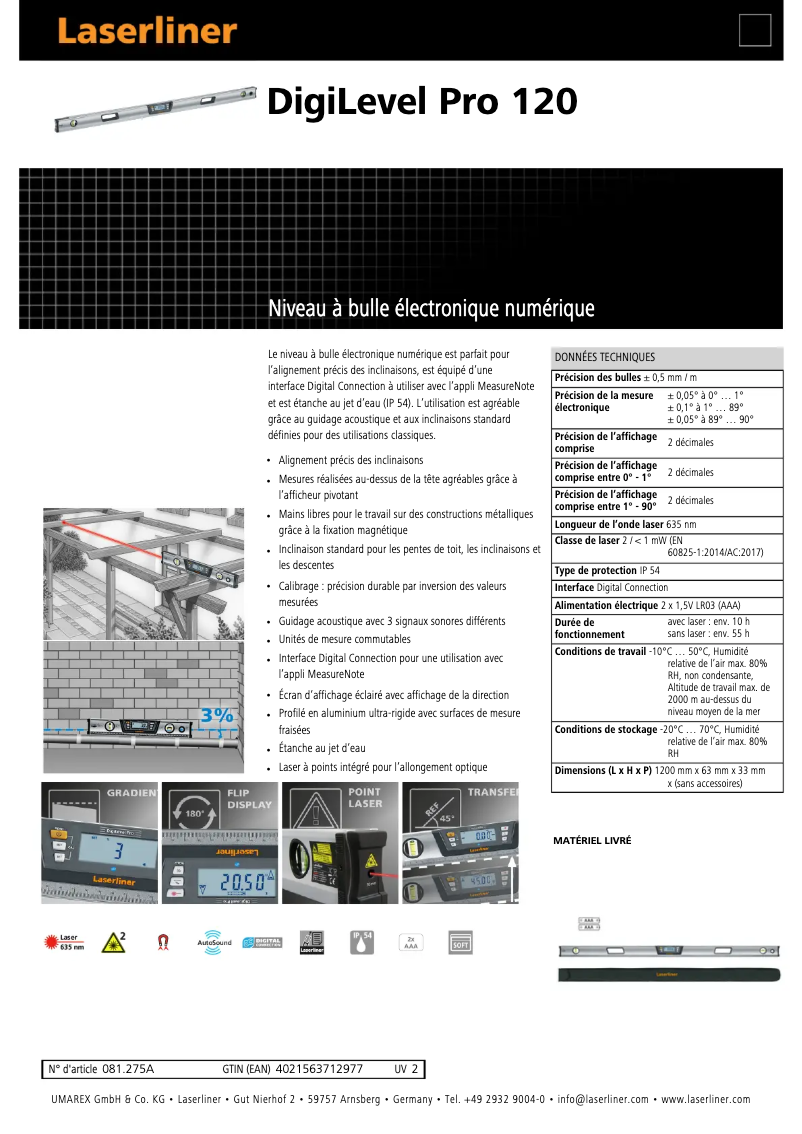 First page image of the manual for DigiLevel Pro 120