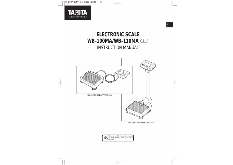 Page 1 of the manual User Manual Tanita WB-110MA