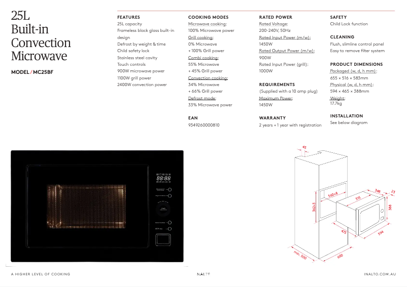 Page 1 of the manual Technical Sheet Esatto MC25BF