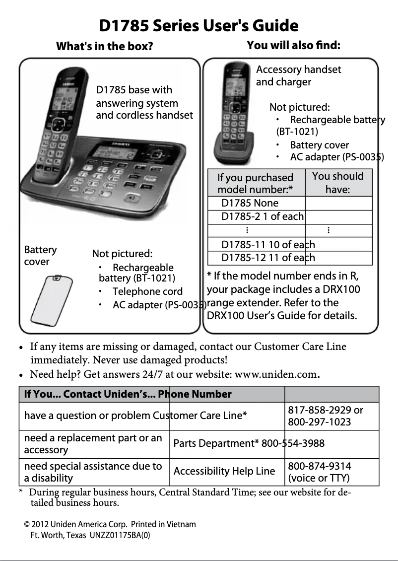 First page image of the manual for D1785-2T