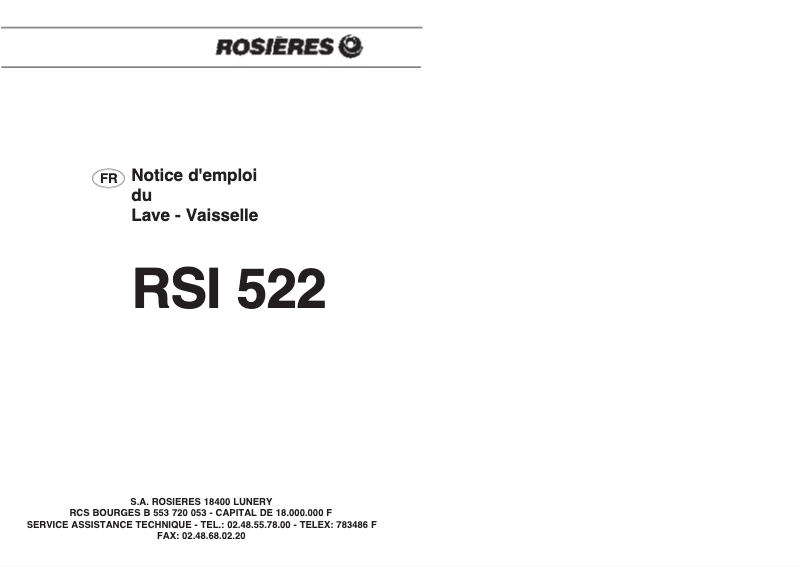 First page image of the manual for RSI 522
