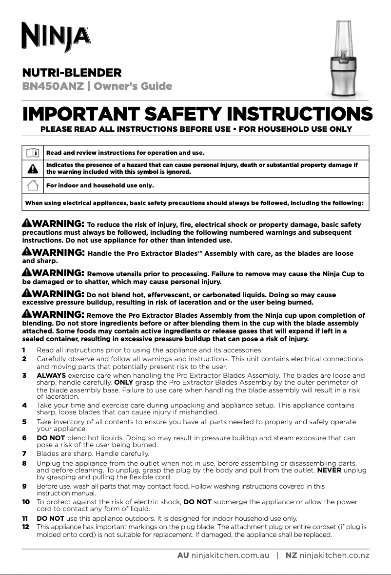 First page image of the manual for Nutri BN450