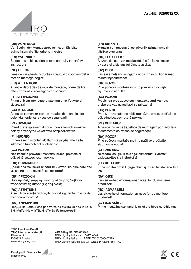 Page 1 of the manual User Manual Trio Lighting Rhea 625601231
