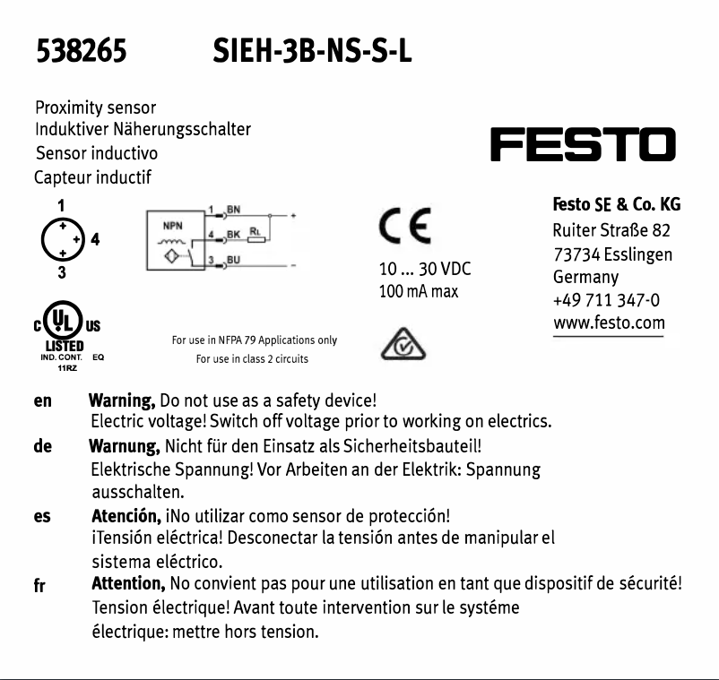 Page 1 of the manual User Manual Festo SIEH-3B-NS-S-L