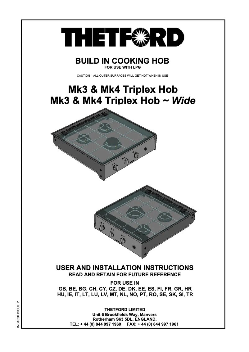 Page 1 of the manual User Manual Thetford Triplex SHB70