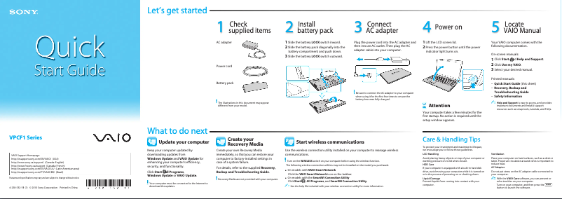 First page image of the manual for Vaio VPCF132